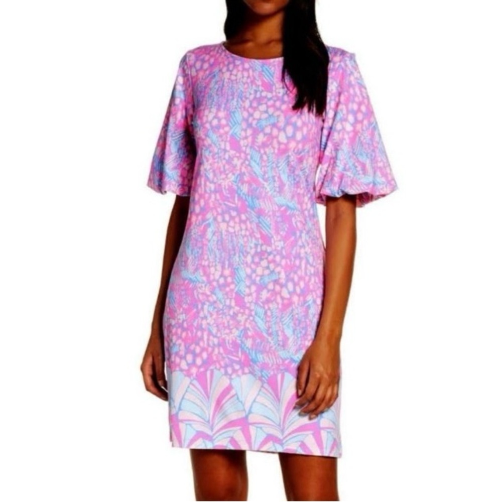 Lilly Pulitzer Britton Dress In Pink Sorbet High Altitude Engineered Print; Sz.L